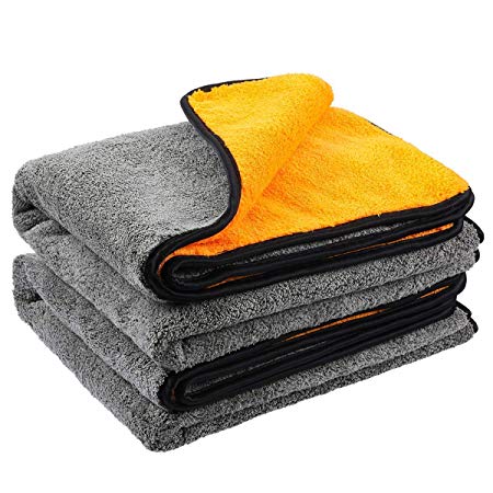 MATCC Microfiber Cleaning Cloths 23'' x 35'' Large Car Detailing Towel Lint Free Dual Layer Ultra-Thick 900GSM Super Absorbent Silk Edging Car Wash Waxing Polishing Drying Towel (Pack of 2)