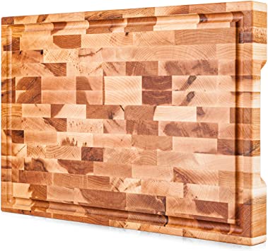 Mevell Premium End Grain Cutting Board, Large Wood Cutting Board for Kitchen, Big Butcher Block with Juice Groove (Maple, 18x12x1.5G)