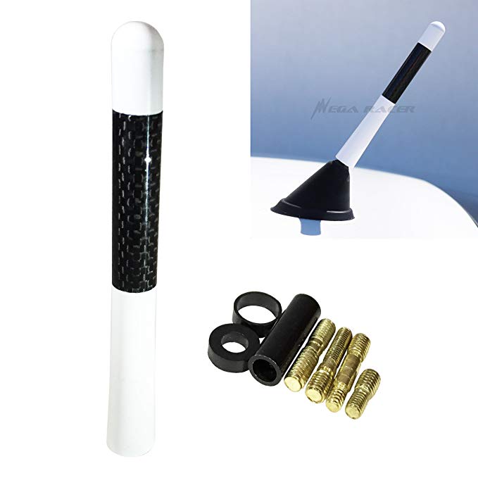 1 Pc Nismo Style White 5" in / 127 mm Real Carbon Fiber Screw Type Short Stubby Antenna Replace Auto Car SUV USA Seller