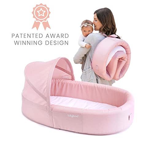 Lulyboo Bassinet to-Go Infant Travel Bed - On The Go Baby Lounger Backpack - Combines Crib, Playpen and Changing Station, Blush