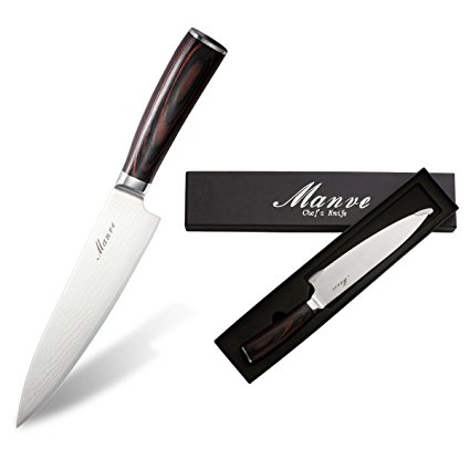 Manve 8Inch Professional Chef's Knife, Japanese High Carbon Damascus Steel Chef's Knife with Gift Box, Ergonomic Handle Multi Use for slicing chopping and mincing of fruits, vegetables, meats and fish
