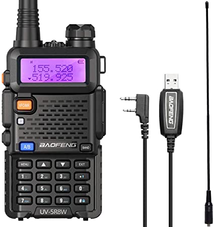 BaoFeng UV-5R 8W High Power 1800mAh Tri-Power 1W/4W/8W Portable 2M/70CM Dual Band UHF VHF Two-Way Radio with Programming Cable 771 Antenna