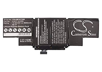 Apple A1398, A1417 Battery - Replacement for Apple MacBook Pro Core i7 2.3 15" Retina, MacBook Pro Core i7 2.6 15" Retina (Li-Polymer, 10.95V, 8600mAh / 94.17Wh )