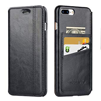 AMOVO Case for iPhone 7 Plus, iPhone 8 Plus Wallet Case [Vegan Leather] [Card Slots on The Back] iPhone 8 Plus Flip Cover with Gift Box Package (iPhone 7 Plus/8 Plus (5.5") Black)