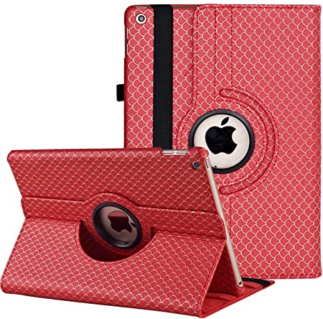 Hsxfl iPad 8th / 7th Generation 10.2 Case - 360 Degree Rotating Stand Smart Cover Case Mermaid Series with Auto Wake/Sleep for Apple iPad 10.2" 2020/2019 (Red)