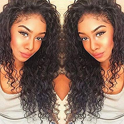 Curly Human Hair Lace Front Wigs 130% Density Brazilian Virgin Loose Deep Curly Wig with Baby Hair for Black Women 18Inch