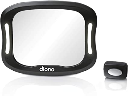 Diono Easy View™ XXL Baby Car Mirror with Extra Wide View, Safety Car Seat Mirror for Rear Facing Infant with 360° Rotation, LED Night Light, Wide Crystal Clear View, Shatterproof, Crash Tested