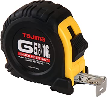 TAJIMA Tape Measure - 16 ft / 5m x 1 inch G-Series Measuring Tape with Dual Metric/Standard Scale & Acrylic Coated Blade - G-16/5MBW