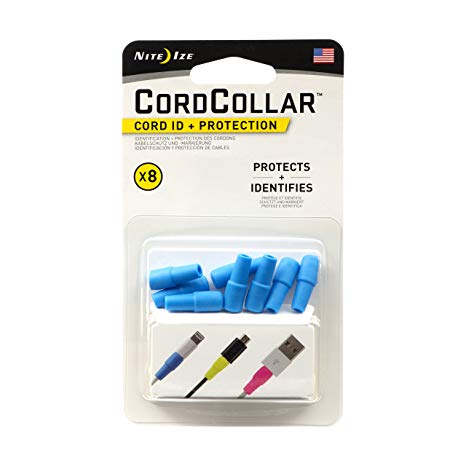 Nite Ize CordCollar, Cord Identification and Protection, 8-Pack, Bright Blue