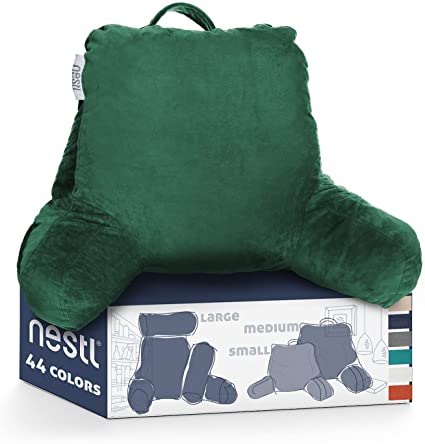 Nestl Reading Pillow Standard Bed Pillow, Back Pillow for Sitting in Bed Shredded Memory Foam Chair Pillow, Reading & Bed Rest Pillows Dark Green Back Pillow for Bed, Bed Chair Arm Pillow with Pockets