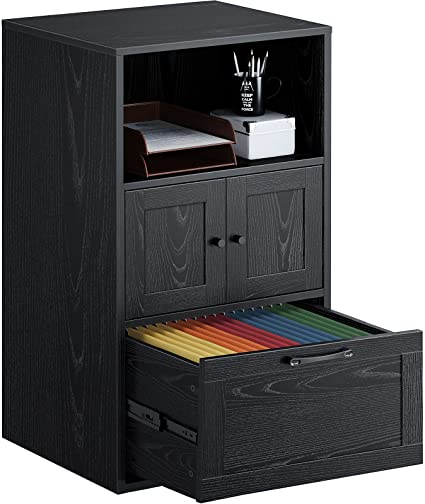 Rolanstar File Cabinet with Drawer, Filing Cabinet with Storage Shelf for Home Office, Vertical Office Cabinet with File Drawer, Black