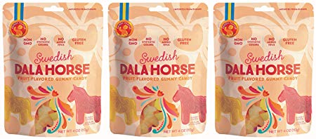 Candy People 100% Swedish Dala Horse Fruit Flavored Gummy Clean Candy - Citrus, Pineapple, Raspberry Fruit Flavors - Gluten and Gelatin Free - 3-Pack