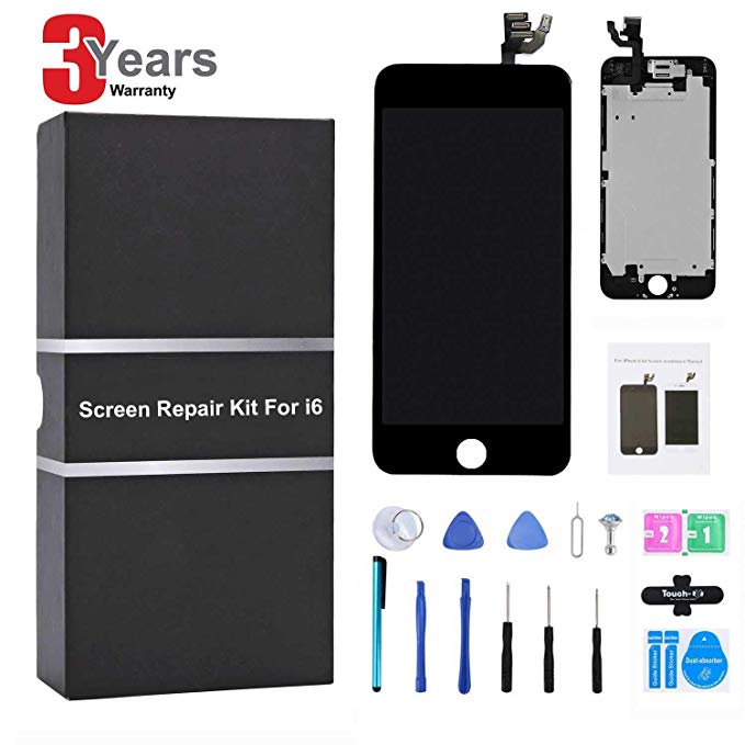 LCD Display for iPhone 6 Screen Replacement Digitizer Frame Assembly Full Set Repair Tools Kit (for iPhone 6 Black)