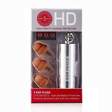 EarPeace HD High Fidelity Hearing Protection: Ear Plugs for Concerts and Music Professionals (Silver/Brown)