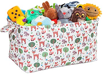 Toy Storage Basket with Woodland Forest Animal Prints - Large Organizer Bin for Kids Toys and Books