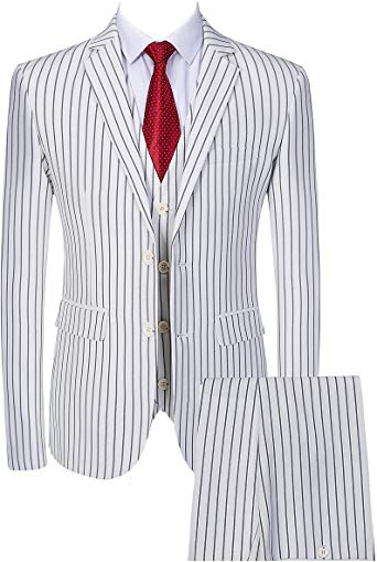 Mens 3 Piece Pinstripe Suit Slim Fit Casual Dress Suits Blazer   Vest   Pants