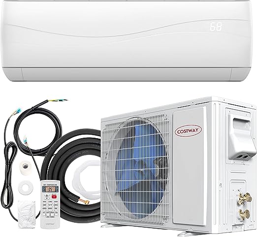 COSTWAY 9000BTU Split Air Conditioner & Heater, 17 SEER2 208V-230V Energy Efficient Wall Mount AC Unit w/Heat Pump, Inverter System, Remote Control & Installation Kit, Cools Rooms up to 450 Sq. Ft.