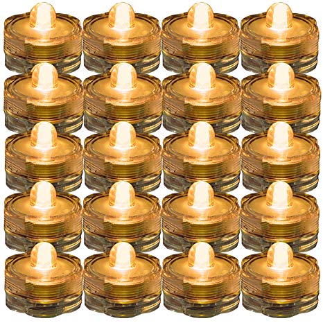 SUPER Bright LED Floral Tea Light Submersible Lights For Party Wedding (Amber, 20 Pack)