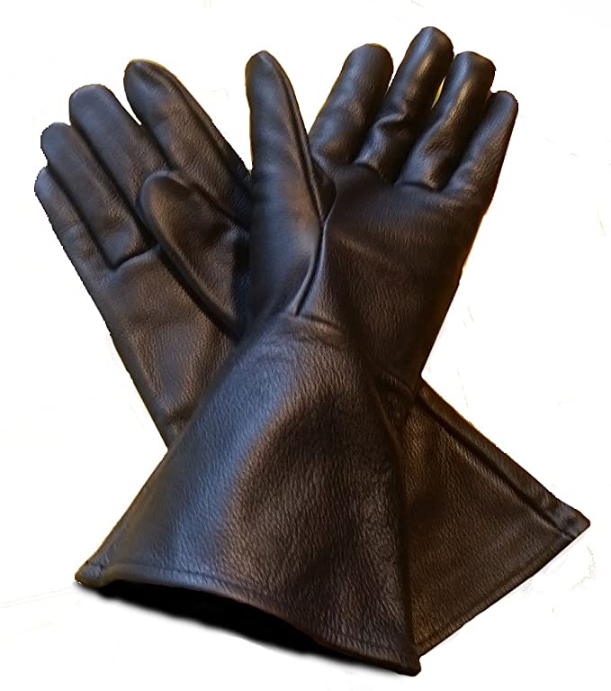 Leather Gauntlet Gloves Black X-Large (Extra Large) Long Arm Cuff