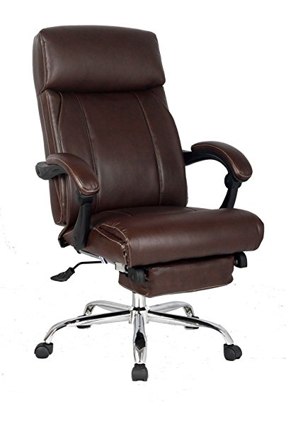 VIVA OFFICE High Back Bonded Leather Recliner Chair with Footrest, Brown
