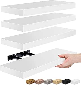 Sorbus Floating Shelves for Wall, Bathroom Shelves Wall Mounted for Kitchen, Bedroom, Living Room, Bathroom Storage, Over Toilet, Hanging Book Shelf for Wall Home Decor (4 Pack)