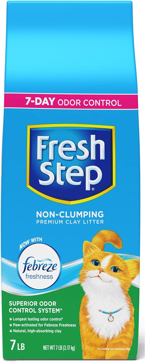 Fresh Step Non-Clumping Premium Cat Litter with Febreze Freshness, Scented - 7 Pounds (Package May Vary)