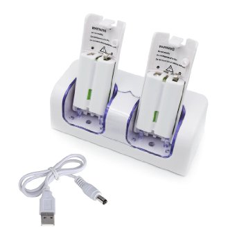 FriendlyTomato Wii Dual Controller Stand Charger Dock Base w/ Extra Batteries - Charging Station