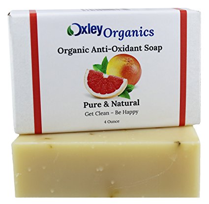 Organic Soap with Exfoliating Mesh Soap Saver, Pure and Natural, Use as Body, Face and Shaving Soap, 4 Ounce Bar, Luxurious Lather and Aromatherapy by Oxley Health (Anti Oxidant 3 Pack)