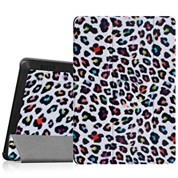 Fintie SmartShell Case for Fire HD 7 Tablet (2014 Oct Release) - Ultra Slim Lightweight with Auto Sleep / Wake Feature (will only fit Fire HD 7 4th Generation 2014 model), Leopard Rainbow