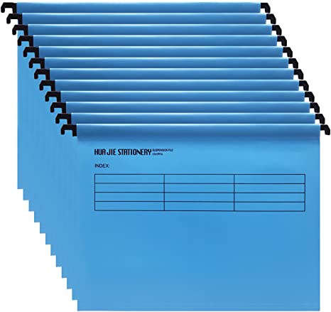 Hanging File Folders with Tab, A4 Waterproof Suspension Files Holder, Adjustable Tab and Letter Label Inserts Design for Home Office School, Blue (12 Pack)