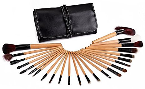 Glow 24 Piece Wooden Handle Professional Makeup Brushes in Black Case