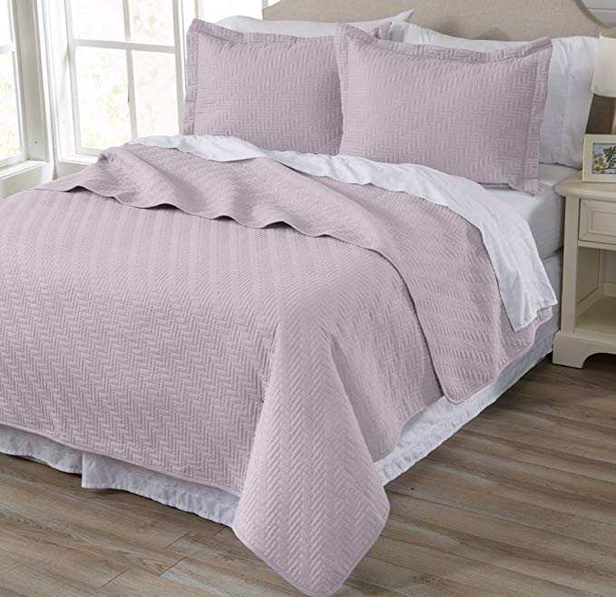 Home Fashion Designs 2-Piece Luxury Quilt Set with Shams. Soft All-Season Microfiber Bedspread and Coverlet in Solid Colors. Emerson Collection Brand. (Twin, Lilac)