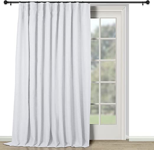 INOVADAY Patio Door Curtain for Sliding Door 100% Blackout Extra Wide Curtains Linen Textured Farmhouse Sliding Glass Door Curtain Drapes (W100 x L84, 1 Panel, Greyish White)