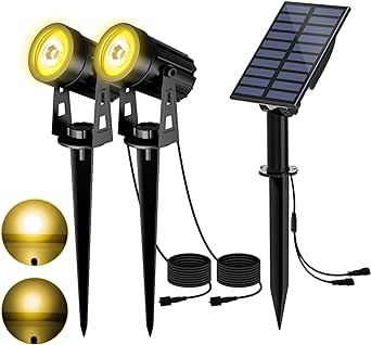 T-SUN Solar Spotlights Outdoor, Waterproof 2-in-1 Landscape Lights, Adjustable LED Garden Lights for Yard, Tree, Garden Pond, Pool Area (Warm White, 150 lumens)