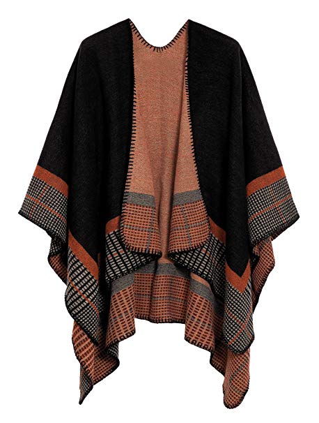 Urban CoCo Women's Color Block Shawl Wrap Open Front Poncho Cape