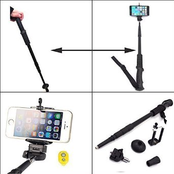 Newomark Dual Use Extendable Aluminum Hiking Trekking Pole Stick Selfie Monopod With 14 Monopod Head for Phone Holder for iPhone 6 iPhone 6 Plus iPhone 5 5s 5c iPhone 4 4s Samsung Galaxy s2 s3 Note 2 Note 3 With Bluetooth Remote Shutter Black