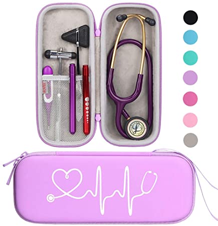 BOVKE Travel Carrying Case for 3M Littmann Classic III, Lightweight II S.E, MDF Acoustica Deluxe Stethoscopes - Extra Room for Medical Bandage Scissors EMT Trauma Shears and LED Penlight, Purple