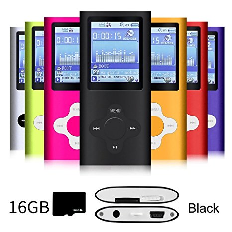 G.G.Martinsen Black Stylish MP3/MP4 Player with a 16GB Micro SD card, Support Photo Viewer, Recorder & Radio, Mini USB Port 1.8 LCD, Digital Music Player, Media/ Video Player, MP3 Player, MP4 Player