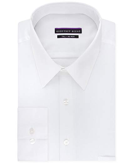 Geoffrey Beene Men's Sateen Tall Fit Solid Point Collar Dress Shirt