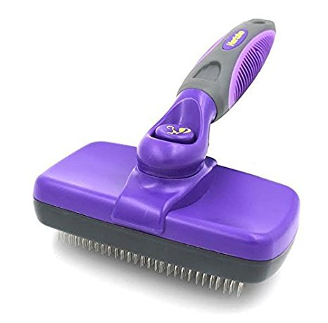 Best Quality Self Cleaning Slicker Brush - Gently Removes Loose Undercoat, Mats and Tangled Hair - Your Dog or Cat Will Love Being Brushed with the Hertzko Grooming Brush (Small - Medium)