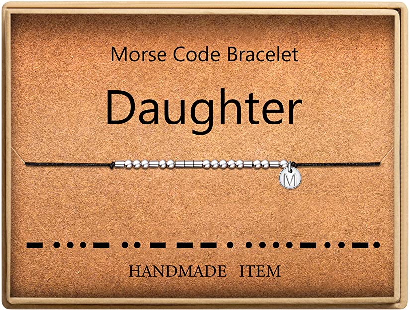 Daughter Morse Code Bracelet Initial Bracelet Alphabet Letter A Bracelets Beads on Adjustable Silk Cord for Women