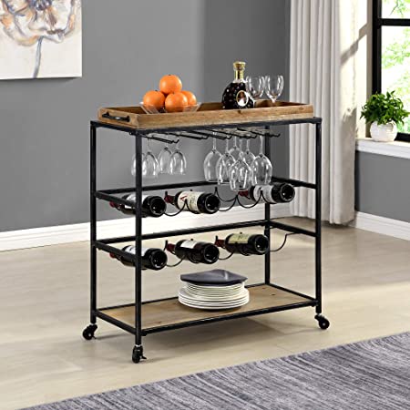 FirsTime & Co. Concord Farmhouse Removable Tray Bar Cart, American Crafted, Metallic Black, 32.5 x 13 x 30 , 70192