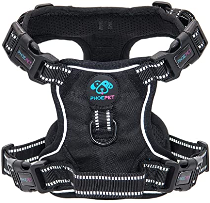 PHOEPET Updated No Pull Dog Harness Reflective Puppy Vest  Training Handle  2 Metal Hooks  4 Snap Buckles  4 Slide Buckles [Easy to Put on & Take Off]