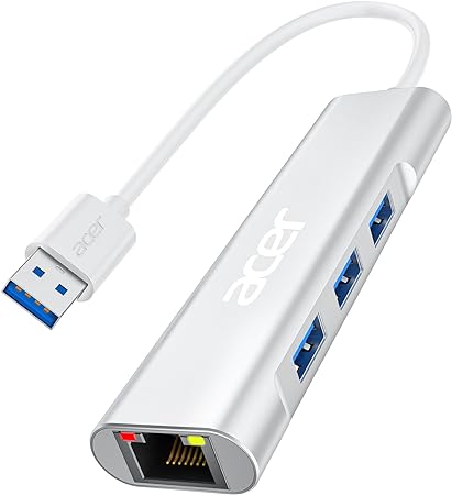 Acer USB to Ethernet Adapter, 4-in-1 USB A Hub with 3 USB A 3.1 & 1Gbps RJ45 Network, USB A to LAN Adapter for HP, Surface, Chromebook, Acer, Laptop, and More