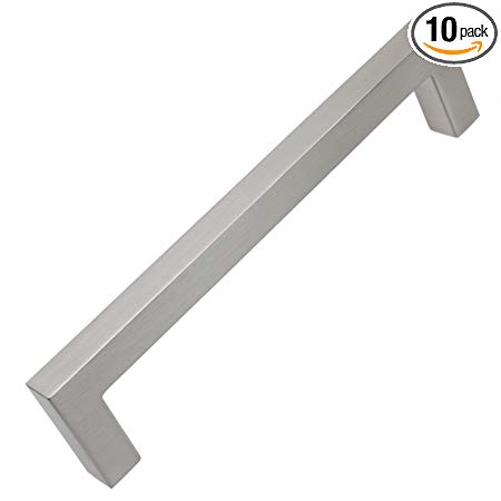 GlideRite Hardware 5 inch CC 21683-128-SN-10 Solid Square Slim Cabinet Bar Pulls, 10 Pack, 5", Satin Nickel, Finish