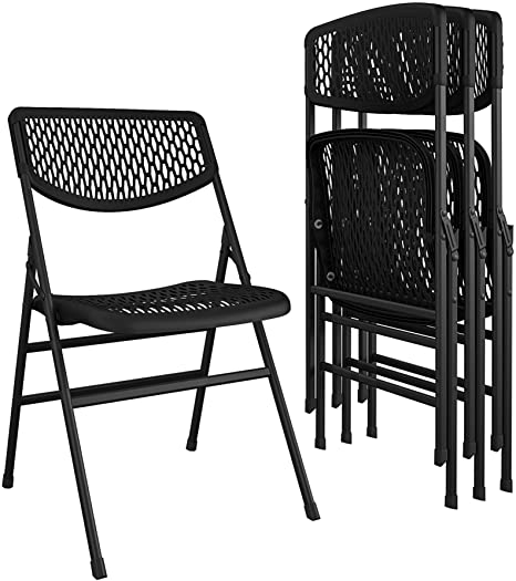 COSCO Ultra Comfort Commercial XL Plastic Folding Chair, 300 lb. Weight Rating, Triple Braced, Black, 4-Pack