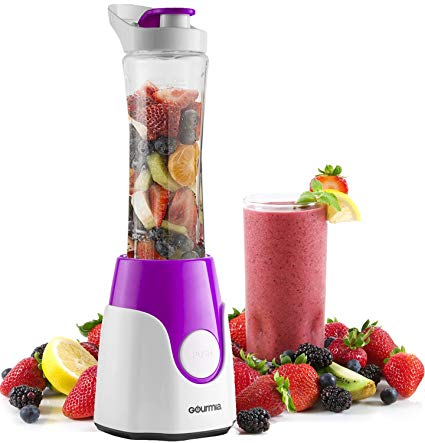 Gourmia GPB250P BlendMate Smoothie Plus Personal Blender with Travel Sport Bottle and Dual Action Blade 250W, Purple E-Recipe Book Included,110v