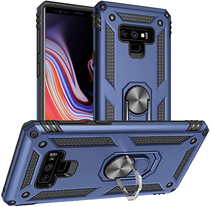 Pegoo Galaxy Note 9 Case, Hybrid Heavy Duty Dual Layer Armor Hard Plastic and Soft TPU with a Kickstand Bumper Protective Cover Case for Samsung Galaxy Note 9 (2018) (Navy Blue)