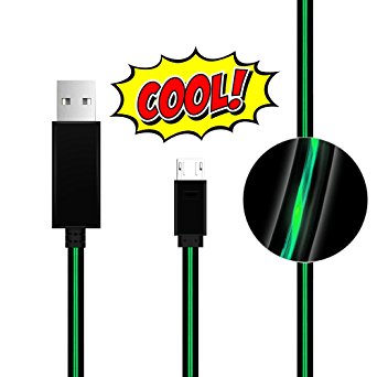 Android Charger Lingoboi 3.0ft/0.9m Powerline Micro USB-Durable Visible Flowing LED EL Light Micro USB Sync Data Charging Cable for Samsung, Sony,LG, ,HTC,Android Smartphones and More(Black/Green)