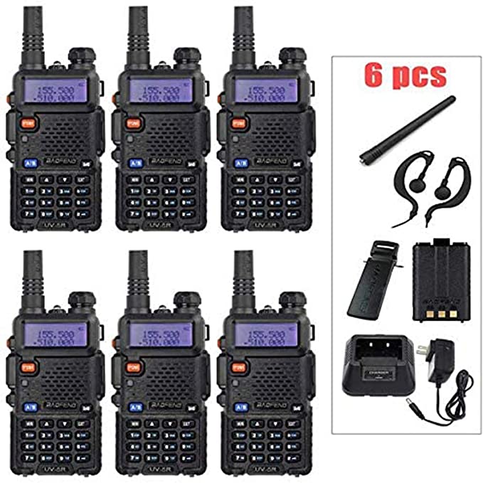 BaoFeng Radio 6 Pack UV-5R 1.5" LCD 5W VHF / UHF Dual Band Walkie Talkie with 1-LED Flashlight Includes 1800mah Rechargeable Battery